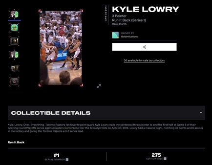 2013-14 NBA Top Shot "Run It Back" (Series 1) Kyle Lowry 3 Pointer (#1/275)